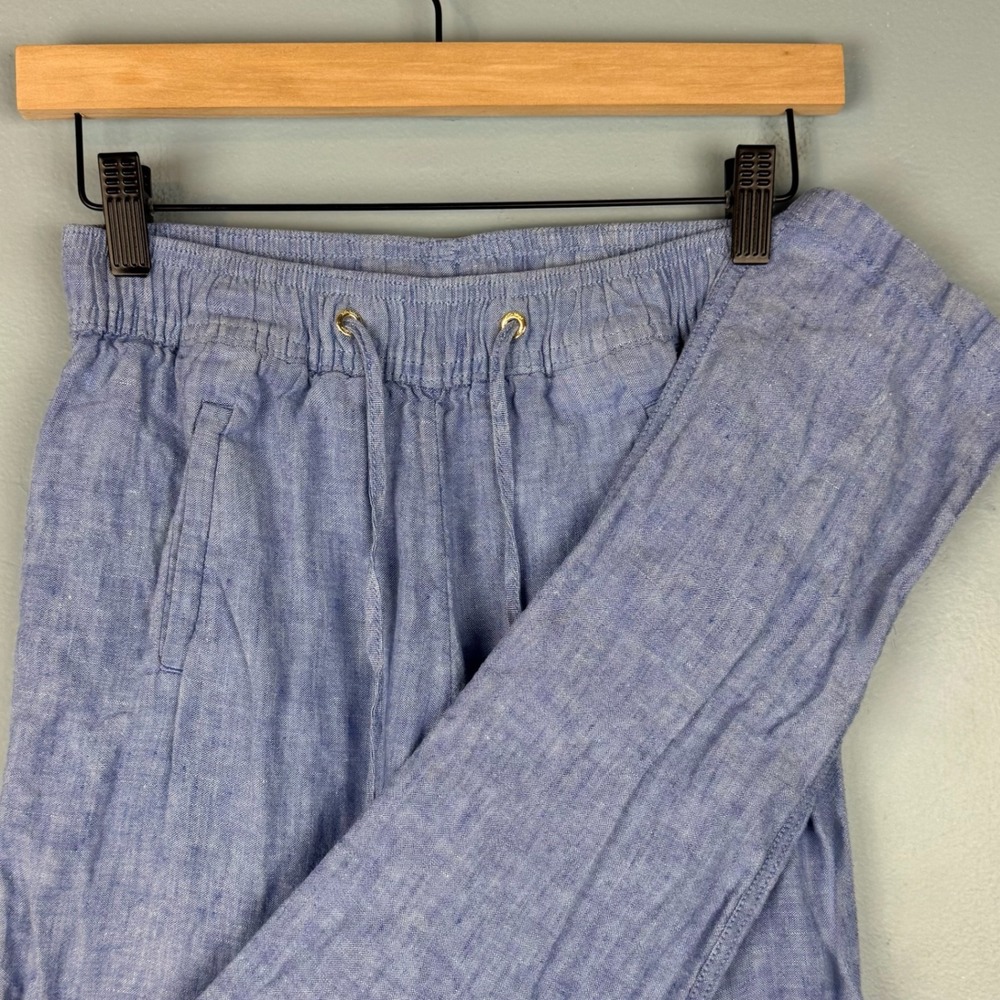 Lilly Pulitzer Taron Mid Rise Linen Pants Women XXS Blue Drawstring Straight Leg